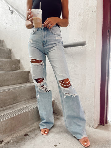 The 90s Called High Rise Distressed Denim