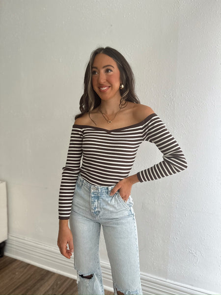 Amie Fitted OTS Striped Top