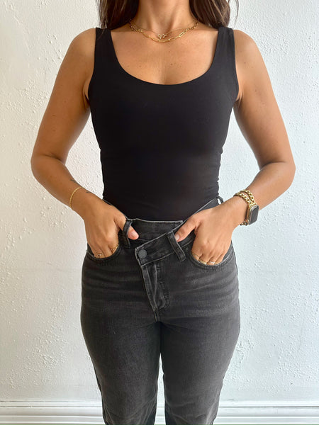 Styled Black Thick Tank Top