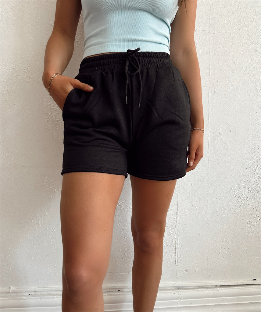 Lottie Fleece Black Active Shorts