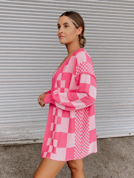 Pretty in Pink Checkered Cardigan