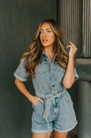 Elise Short Sleeve Denim Romper