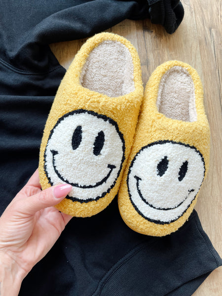 Smiley Yellow Sherpa Slippers