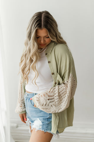 Spring Days Green Knit Button Down