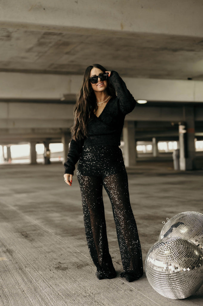 Late Night Black Sequin Pants – She Is Boutique