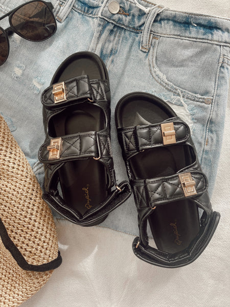 Bree Black Quilted Sandals