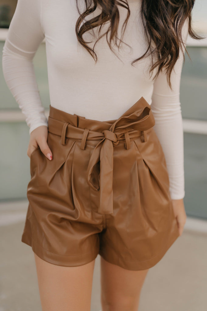 Hailee Camel Faux Leather Shorts