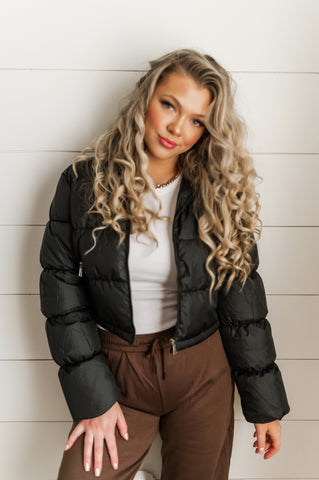 Mia Black Cropped Puffer Coat