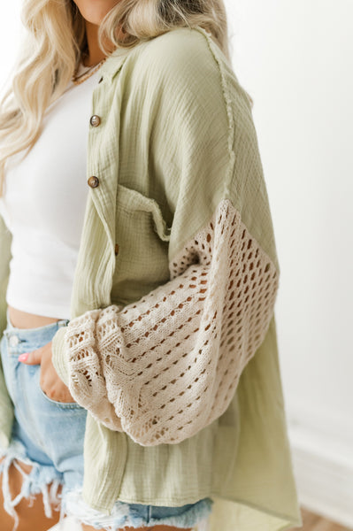 Spring Days Green Knit Button Down