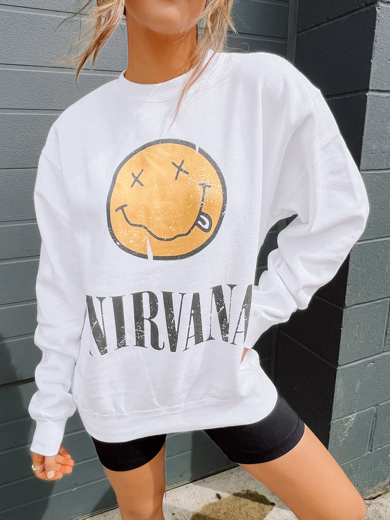 Nirvana White Graphic Sweatshirt – She Is Boutique