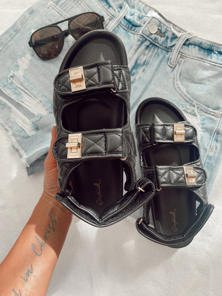 Bree Black Quilted Sandals She Is Boutique