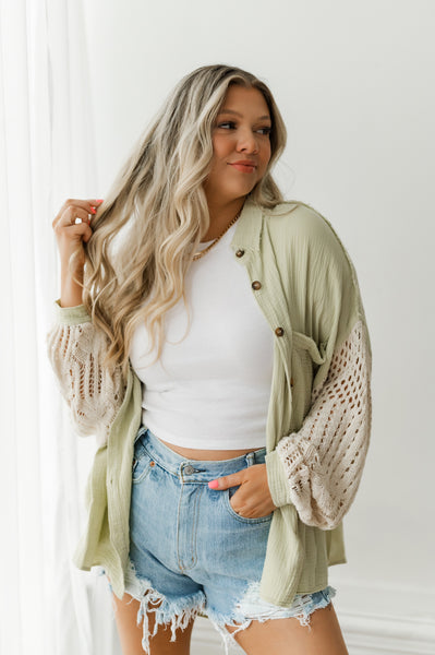 Spring Days Green Knit Button Down