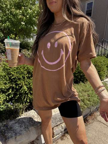 Happy Face Oversized Tan Tee