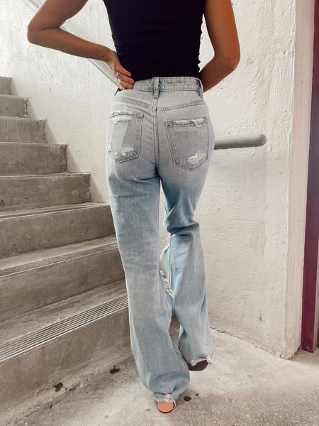 The 90s Called High Rise Distressed Denim