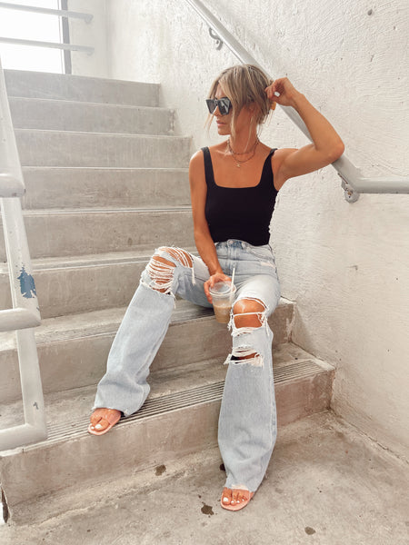 The 90s Called High Rise Distressed Denim